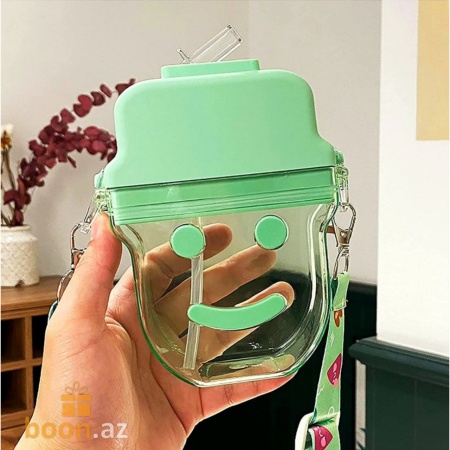 Бутылка для воды "Смайлик" с трубочкой  Smile bottle (green)